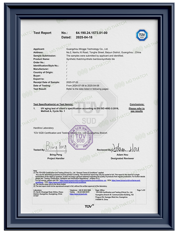 Certificado de prueba de resistencia a los rayos UV de 5000 horas - MGTHATCH