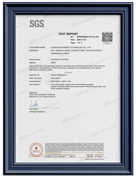 Certificado de prueba de resistencia al moho y a los insectos - MGTHATCH